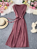 A line sleeveless pleated dress women's dress HZ1023