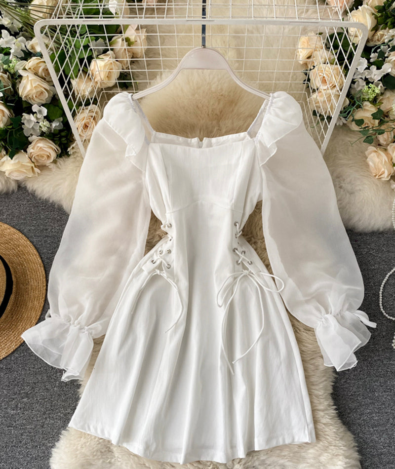 Cute A line short dress long sleeve waist dress HZ1023