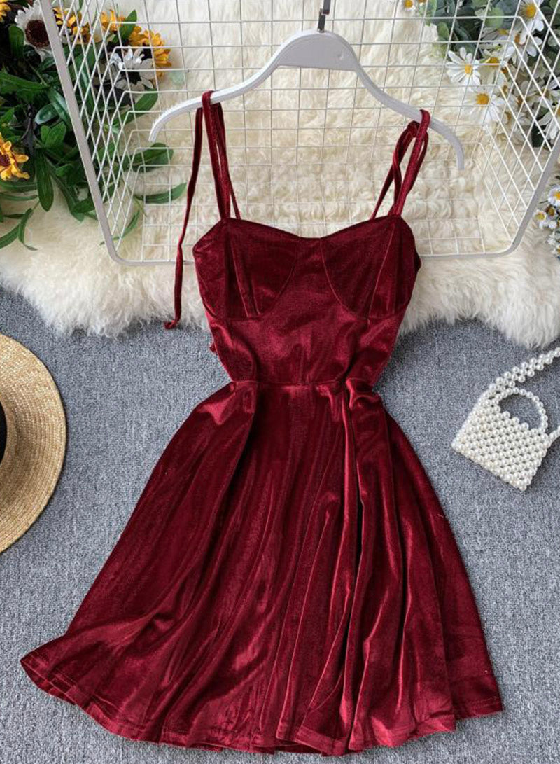 Cute A line velvet short dress women's dress HZ1023