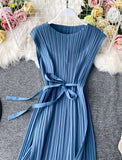 A line sleeveless pleated dress women's dress HZ1023
