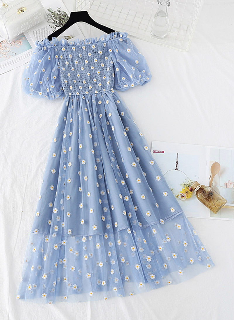 Cute A line daisy flower dress girl summer dress HZ1023