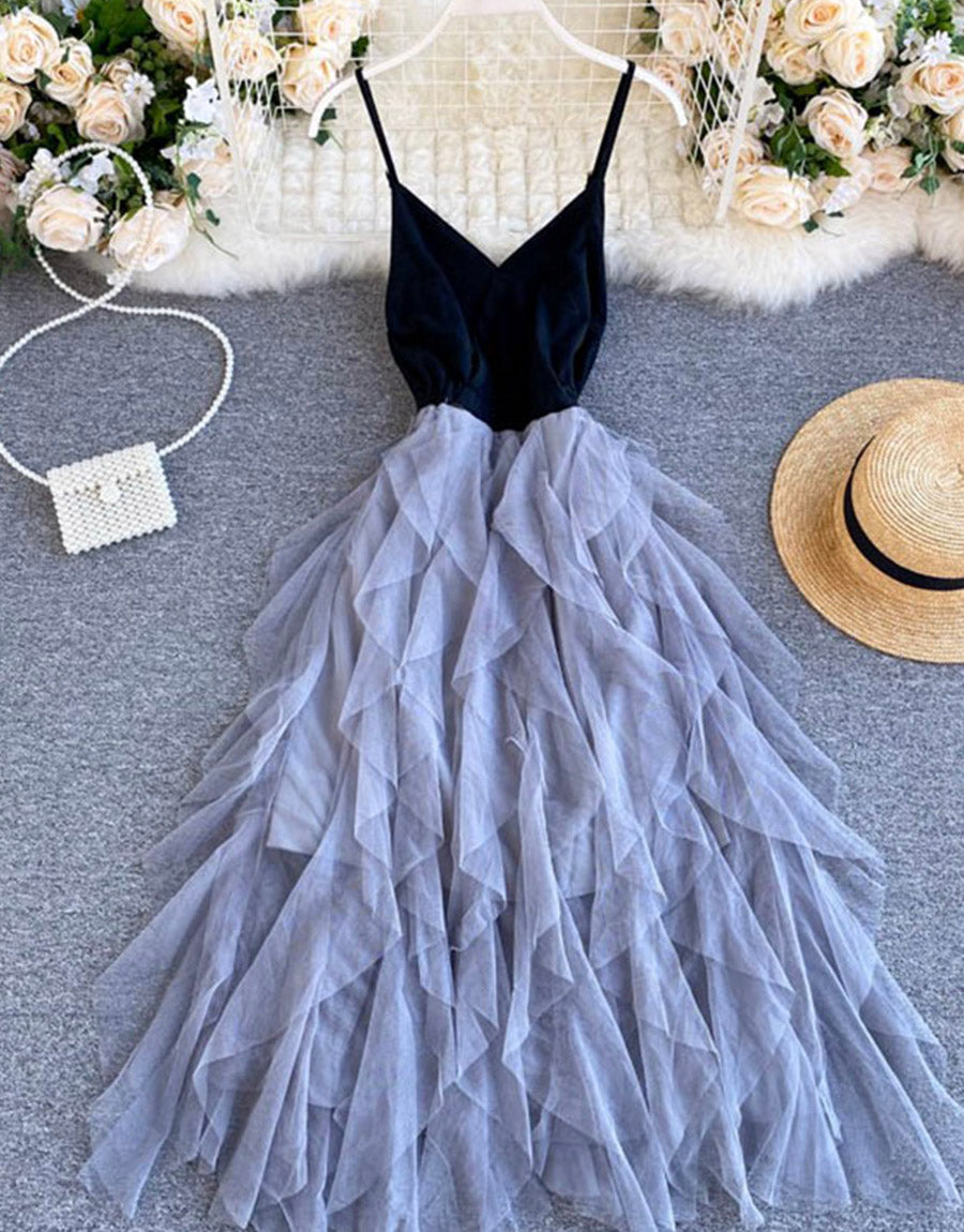A line v neck tulle dress fashion dress HZ1023