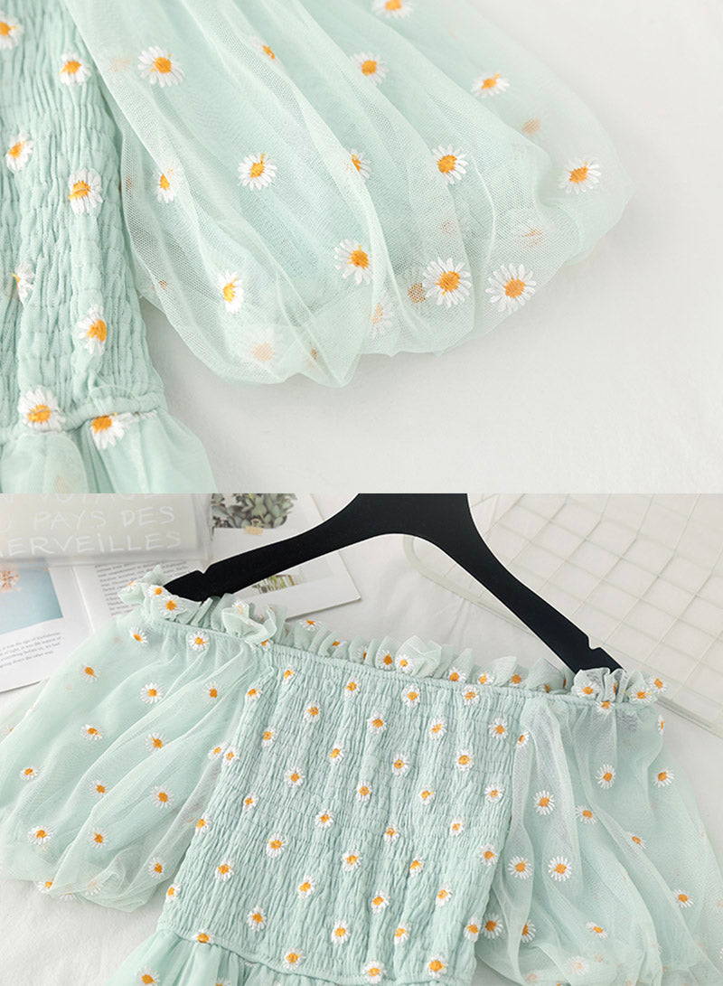 Cute A line daisy flower dress girl summer dress HZ1023