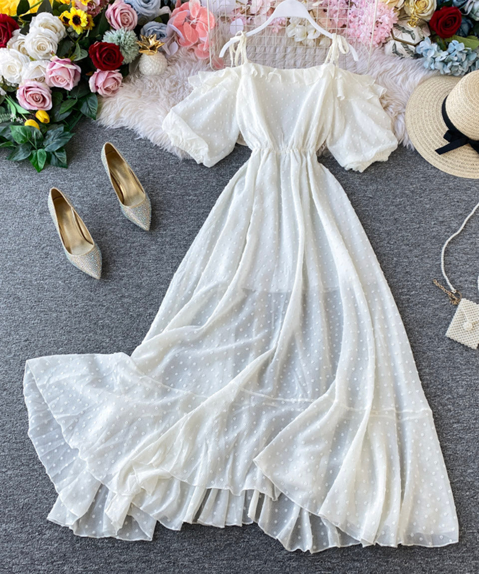 Simple white A line dress fashion girl dress HZ1023