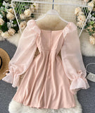 Cute A line short dress long sleeve waist dress HZ1023