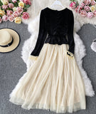 Retro A line velvet dress long sleeve dress HZ1023