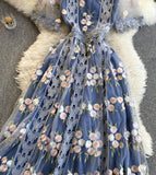 High quality lace short dress blue A line dress HZ1023