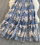 High quality lace short dress blue A line dress HZ1023