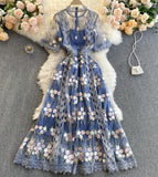 High quality lace short dress blue A line dress HZ1023