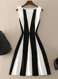 Stylish A line black white striped slim dress HZ1023
