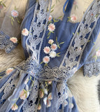 High quality lace short dress blue A line dress HZ1023