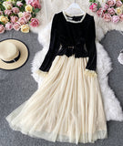 Retro A line velvet dress long sleeve dress HZ1023