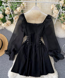 Cute A line short dress long sleeve waist dress HZ1023