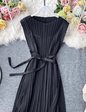 A line sleeveless pleated dress women's dress HZ1023
