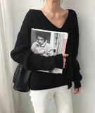 Simple v neck neck sweater long sleeve sweater HZ1023
