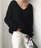 Simple v neck neck sweater long sleeve sweater HZ1023