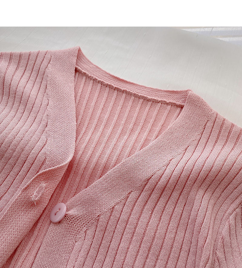 Candy V-neck one button cardigan versatile long sleeve short top HZ1023
