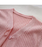 Candy V-neck one button cardigan versatile long sleeve short top HZ1023