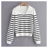 Minority retro lazy black and white striped sweater knitwear female HZ1023