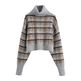 New lazy high neck slim plaid sweater HZ1023
