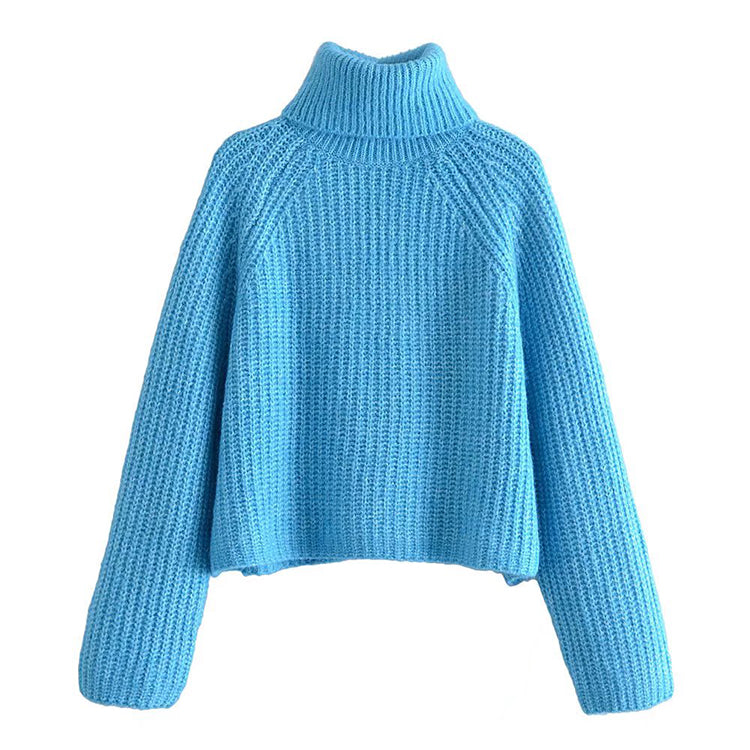 Lazy wind high neck spike knit sweater short sweater HZ1023