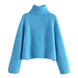 Lazy wind high neck spike knit sweater short sweater HZ1023