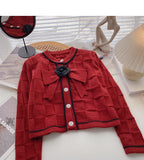 Xiaoxiang style pattern short sweater coat bow flower long sleeve top HZ1023