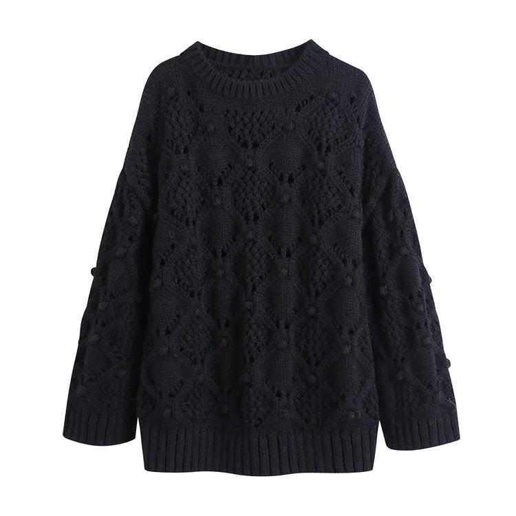 Lazy wind ball decoration eight strand hollow knit sweater HZ1023
