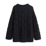Lazy wind ball decoration eight strand hollow knit sweater HZ1023