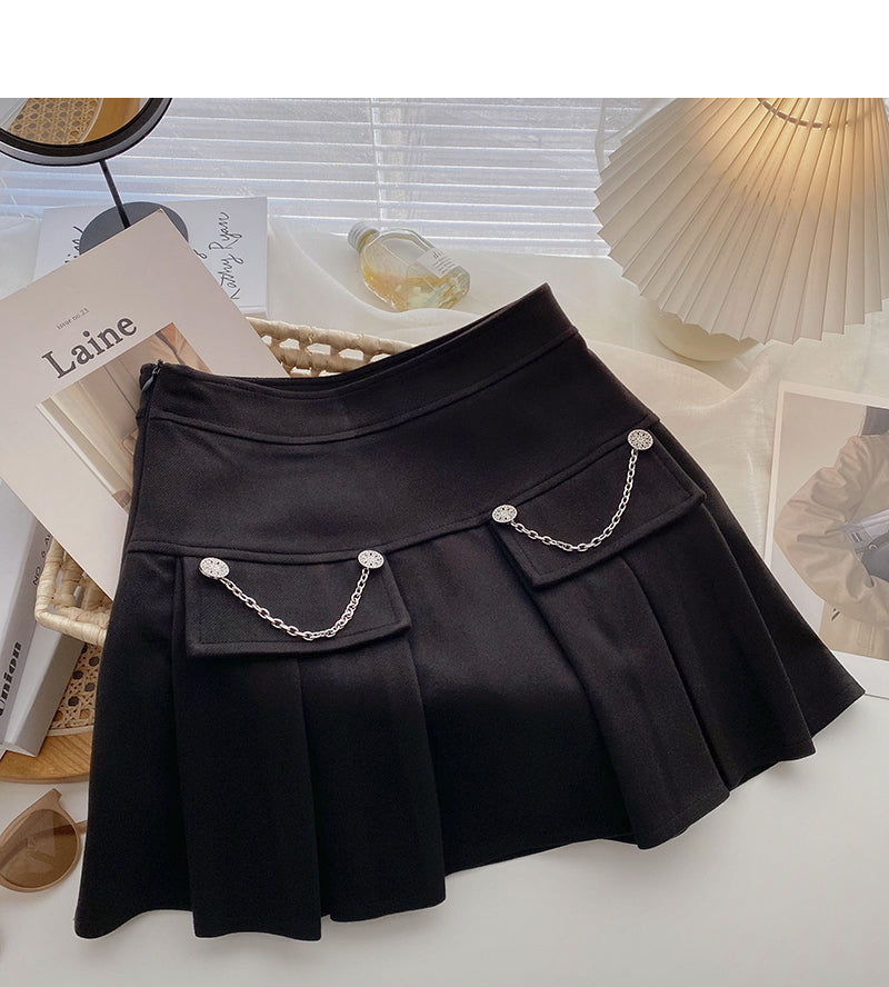 Pleated half length skirt age personalized chain high waist A-line skirt HZ1023