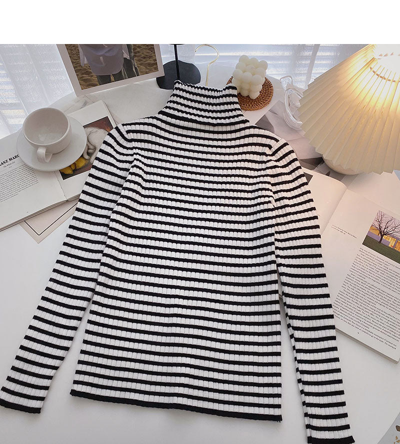 High neck stripe bottomed long sleeve top popular sweater HZ1023