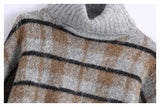 New lazy high neck slim plaid sweater HZ1023
