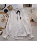 Collegiate lace up Lapel shirt casual long sleeve top HZ1023