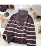 Lapel Half Zip stripe contrast panel long sleeve top HZ1023