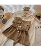 New Korean retro slim waist closed fake two-piece top HZ1023