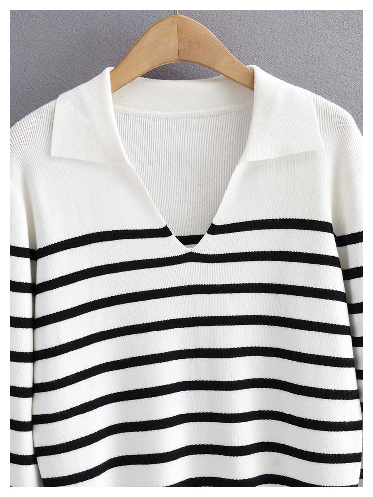Minority retro lazy black and white striped sweater knitwear female HZ1023
