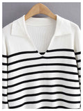 Minority retro lazy black and white striped sweater knitwear female HZ1023