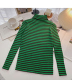 High neck stripe bottomed long sleeve top popular sweater HZ1023