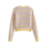 Versatile diamond check sweater cardigan jacket HZ1023