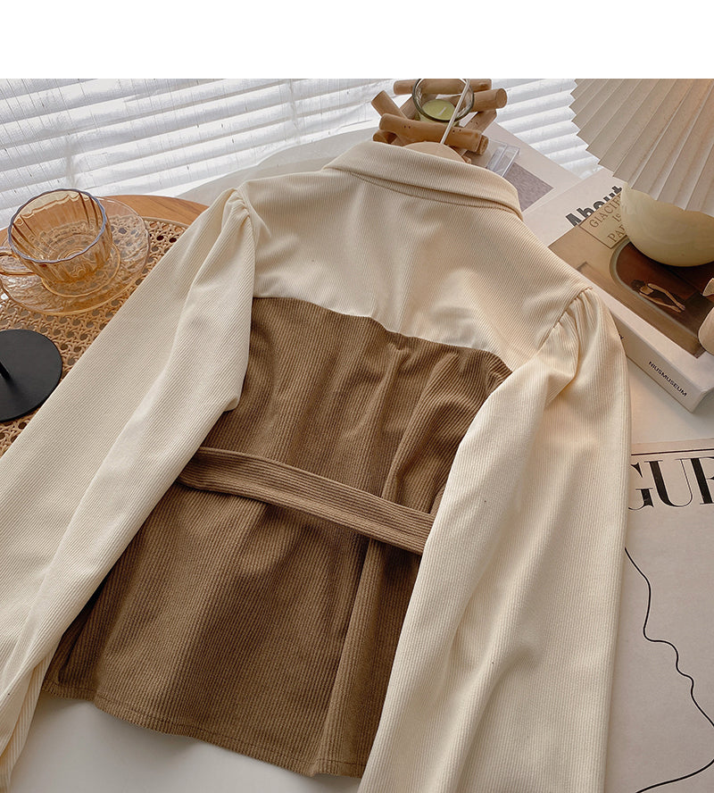 New Korean retro slim waist closed fake two-piece top HZ1023