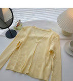 Candy V-neck one button cardigan versatile long sleeve short top HZ1023