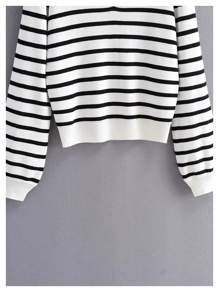 Minority retro lazy black and white striped sweater knitwear female HZ1023