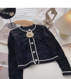 Xiaoxiang style pattern short sweater coat bow flower long sleeve top HZ1023