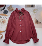 Collegiate lace up Lapel shirt casual long sleeve top HZ1023