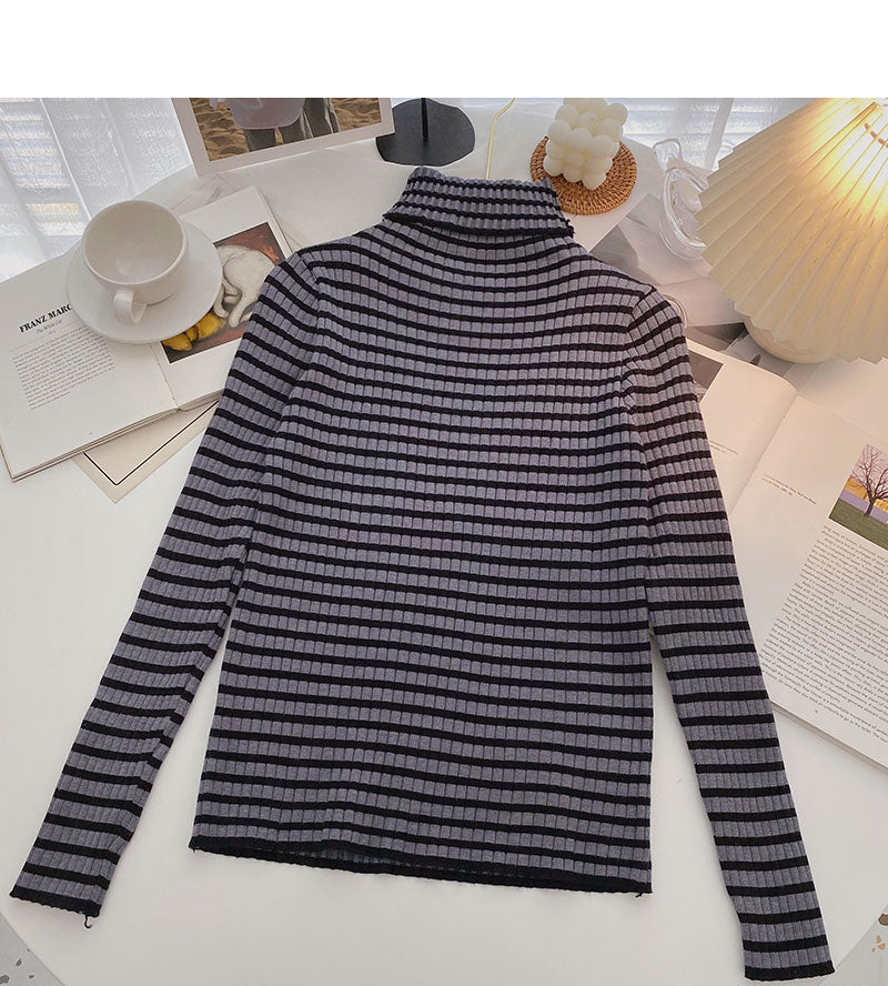 High neck stripe bottomed long sleeve top popular sweater HZ1023