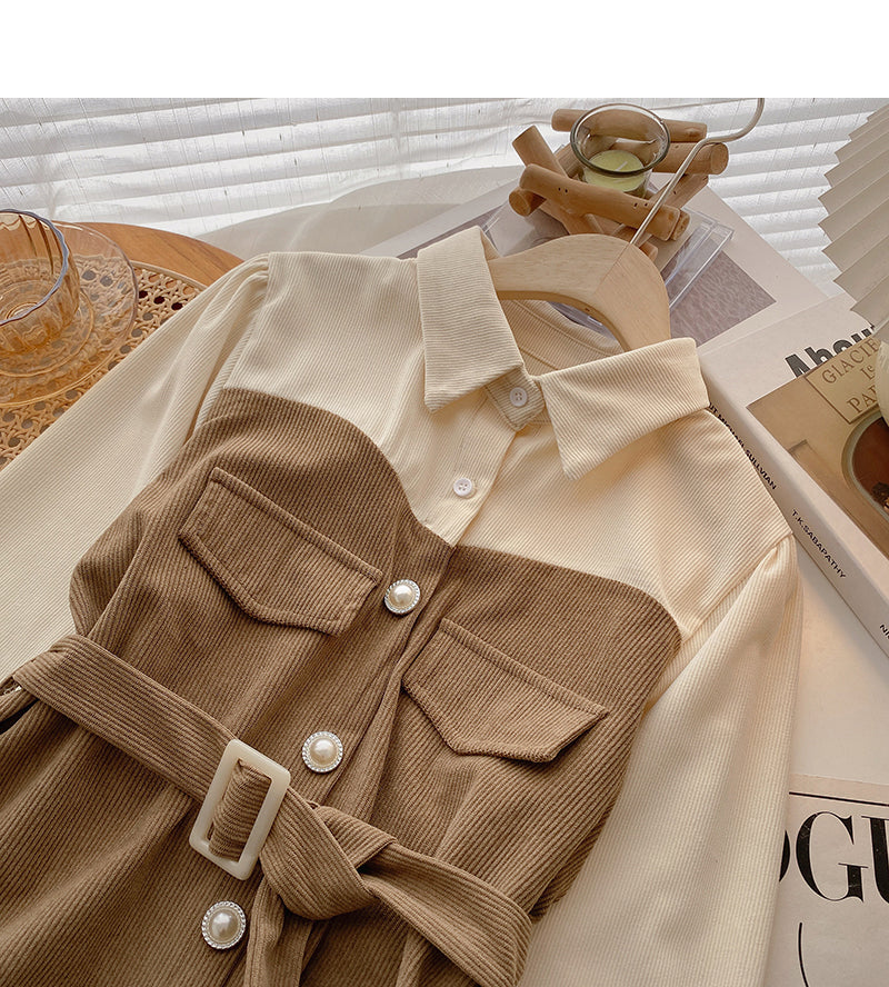 New Korean retro slim waist closed fake two-piece top HZ1023