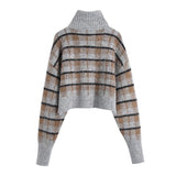 New lazy high neck slim plaid sweater HZ1023