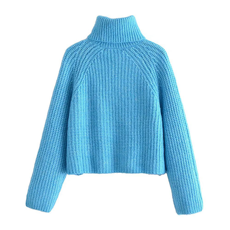 Lazy wind high neck spike knit sweater short sweater HZ1023