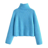 Lazy wind high neck spike knit sweater short sweater HZ1023