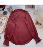 Collegiate lace up Lapel shirt casual long sleeve top HZ1023